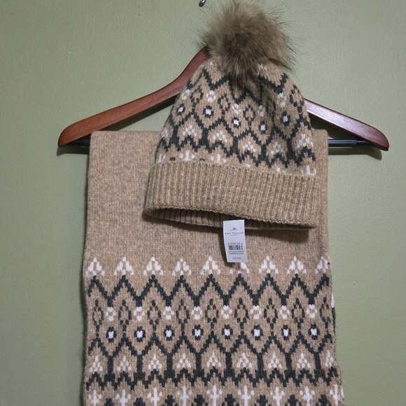 NWT Ann Taylor Factory Fair Isle Scarf & Pom Pom Hat Set Wool Blend - Picture 1 of 5